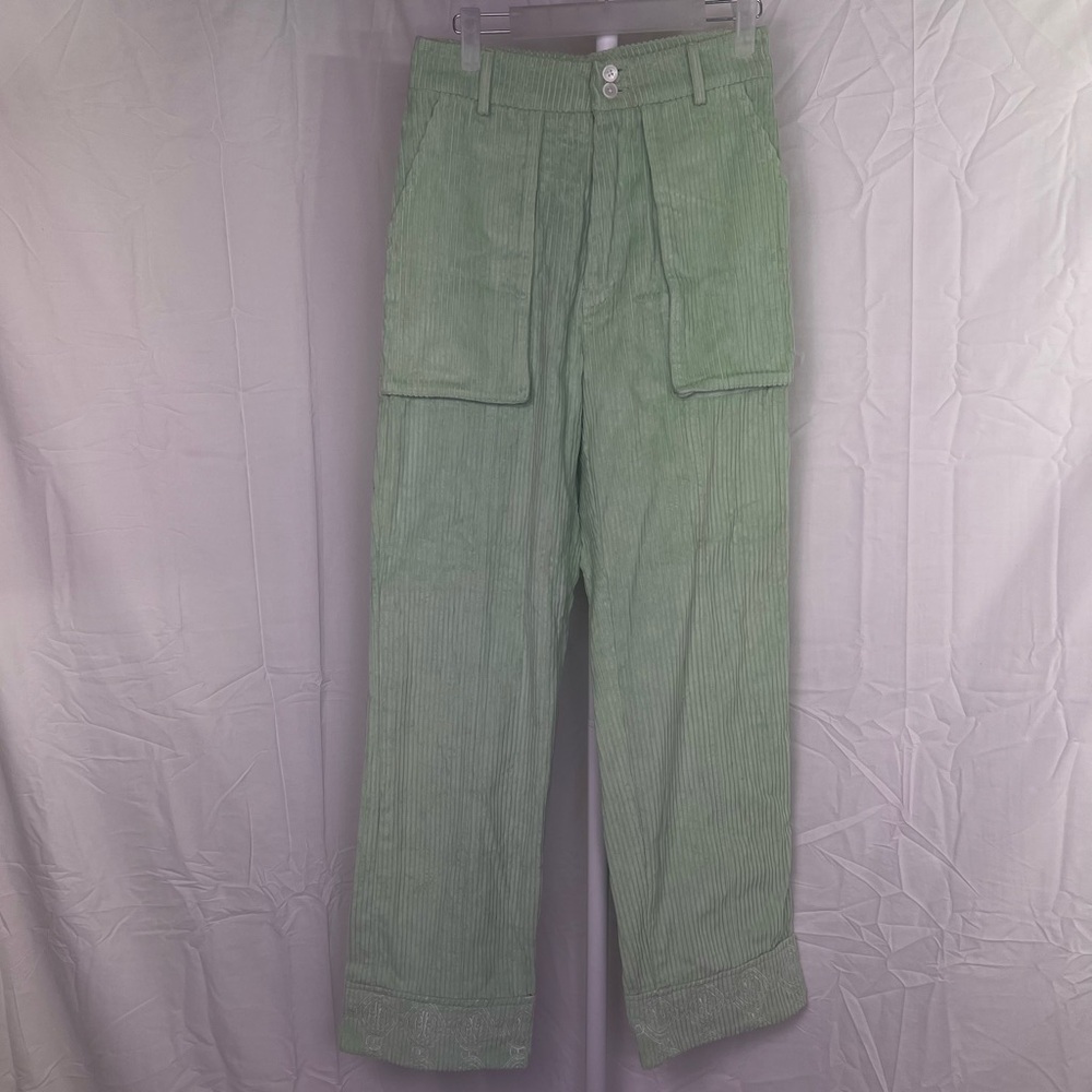 Maison Les Énervés mint green corduroy wide leg pants size small NWT
